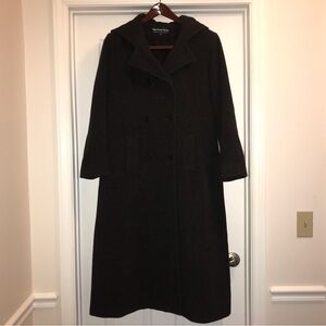 100% Long Grey Wool Winter Dress Coat with Hood by Herman Kay Size 12